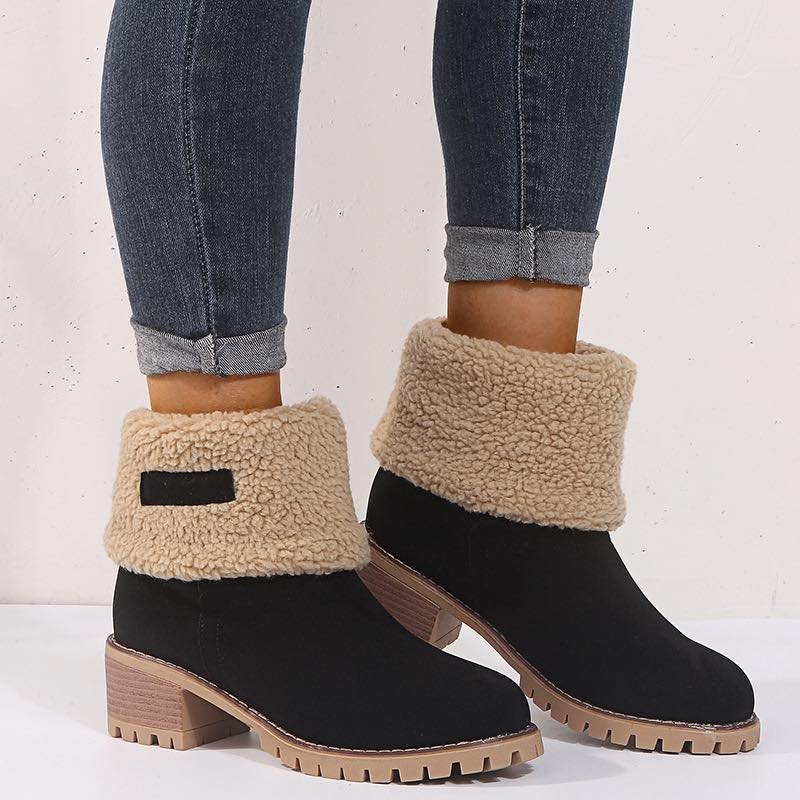 WOMENS WINTER ANKLE BOOTS FLAT GRIP SOLE FUR LINED SHOE