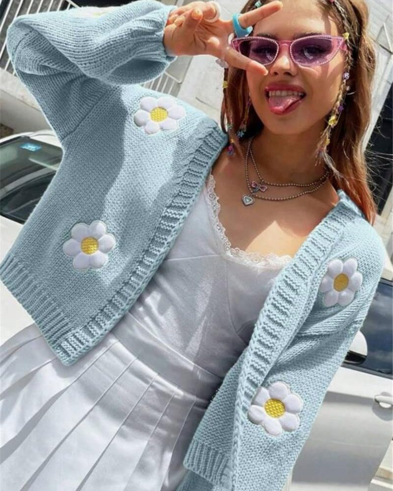 Cardigan loose short knitted women's sweater.