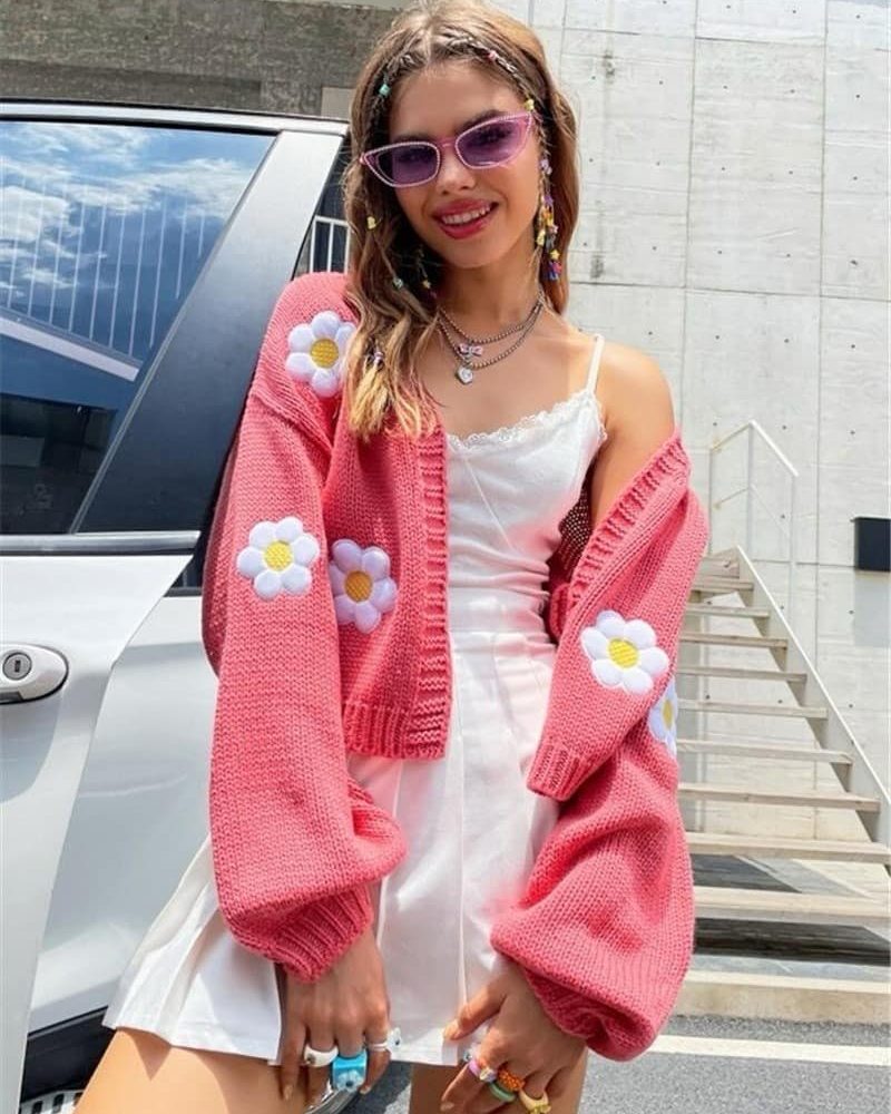 Cardigan loose short knitted women's sweater.