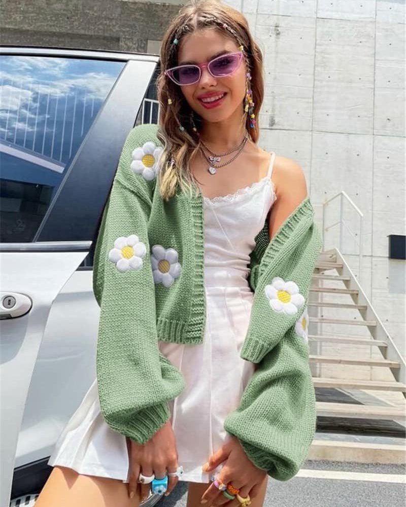 Cardigan loose short knitted women's sweater.