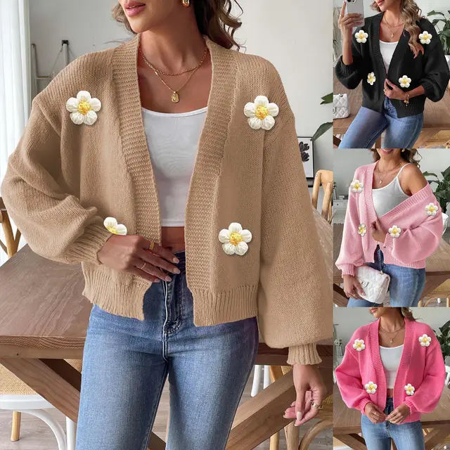 Cardigan loose short knitted women's sweater.