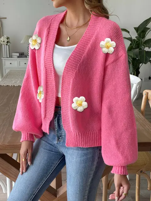 Cardigan loose short knitted women's sweater.
