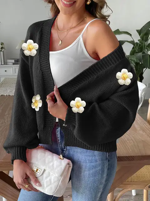 Cardigan loose short knitted women's sweater.