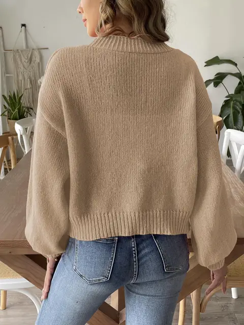 Cardigan loose short knitted women's sweater.