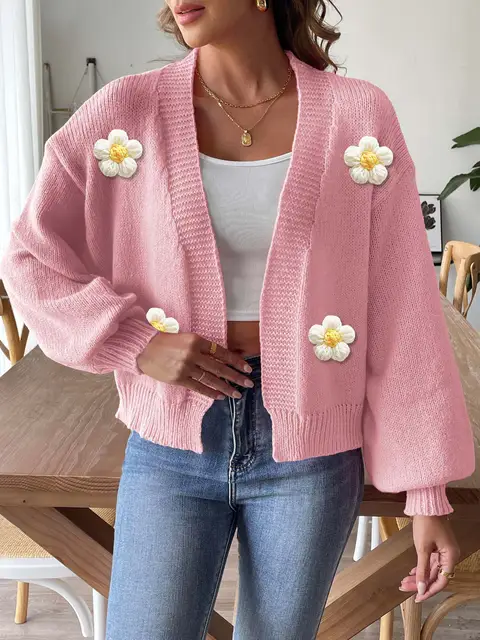Cardigan loose short knitted women's sweater.