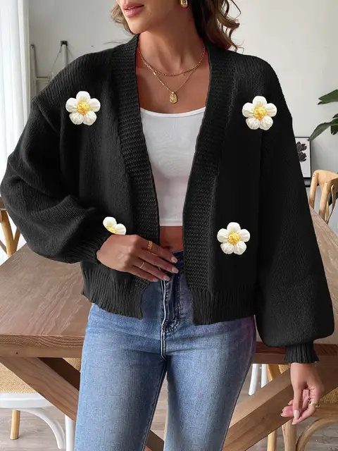 Cardigan loose short knitted women's sweater.
