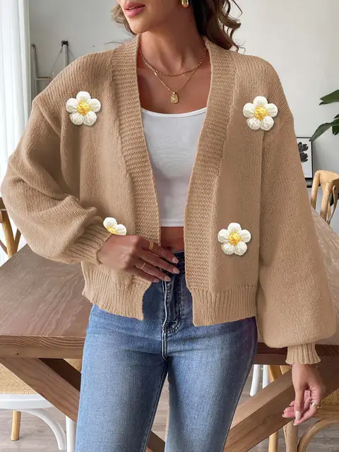 Cardigan loose short knitted women's sweater.