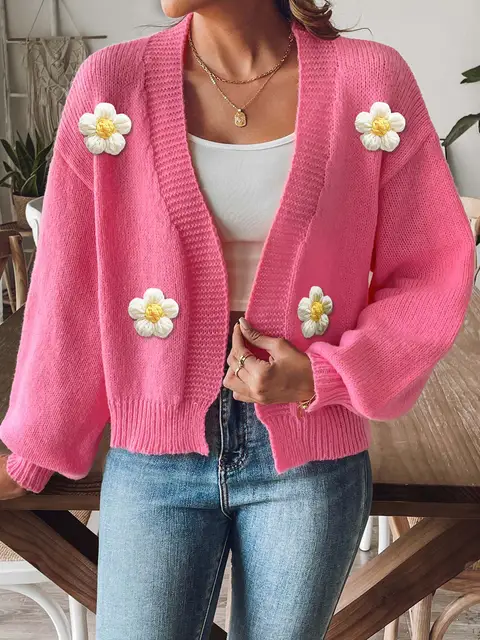 Cardigan loose short knitted women's sweater.